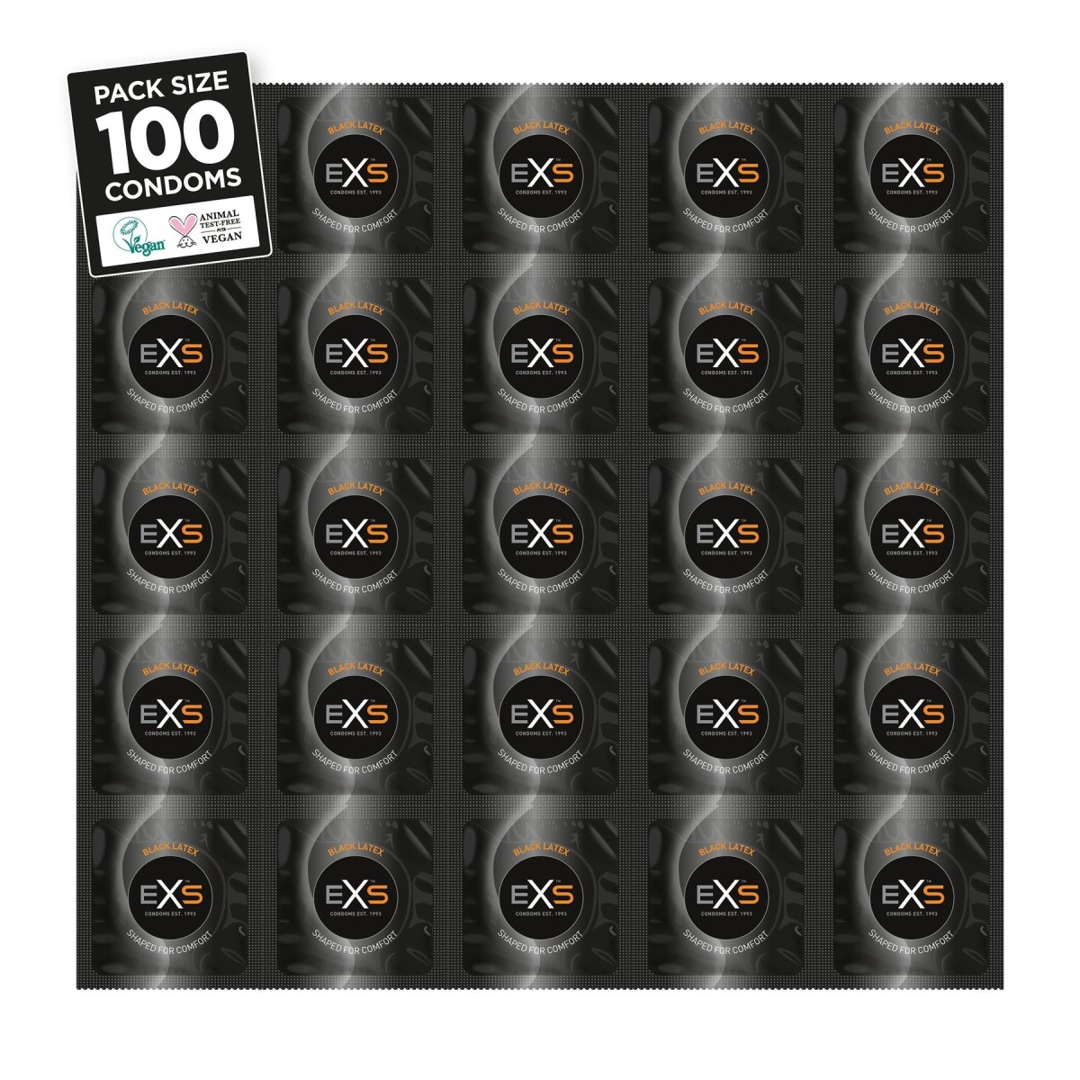 EXS Comfy Fit Black Latex Condoms 100 ks, anatomicky tvarované latexové kondomy