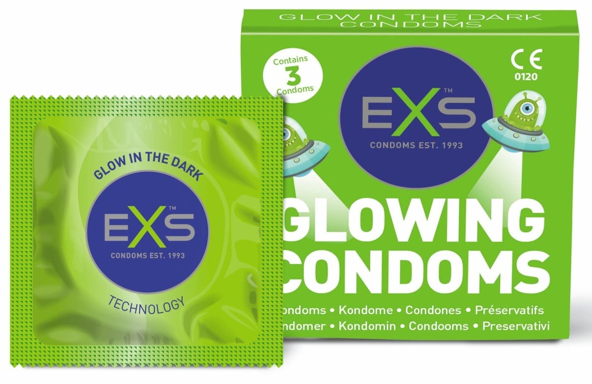 EXS Glow in Dark Condoms 3 ks, svítící latexové kondomy