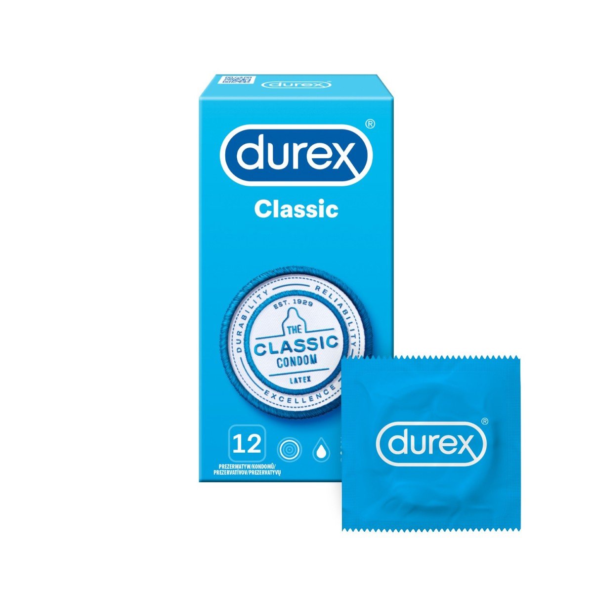 Durex Classic 12 ks, klasické latexové kondomy