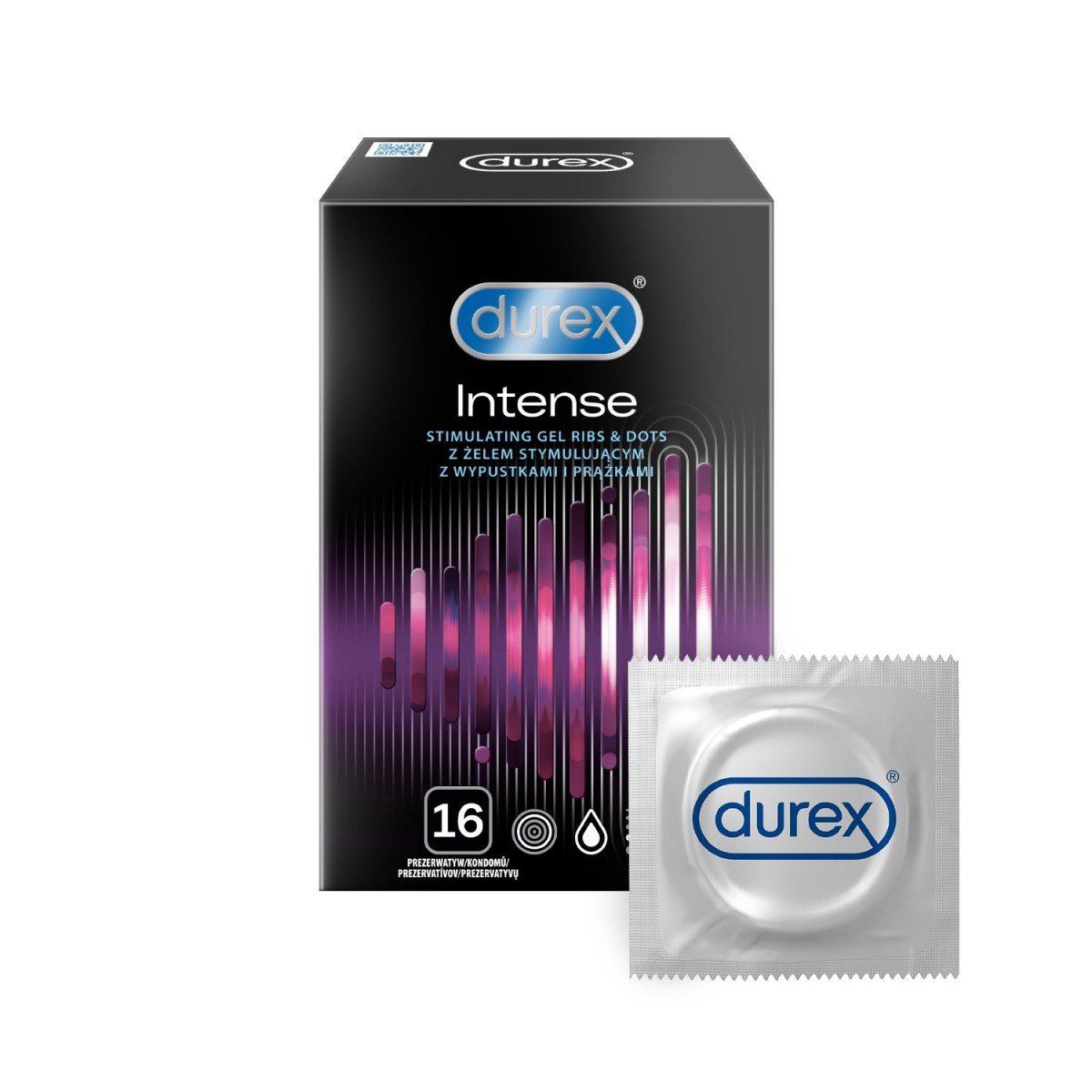 Durex Intense Orgasmic 16 ks, vrúbkované kondómy so stimulačným gélom