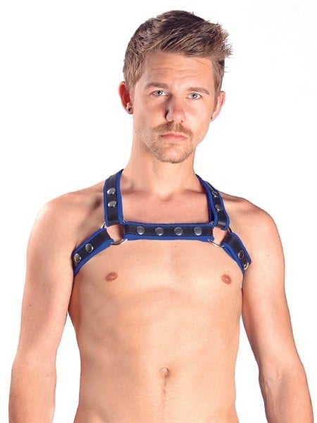 Kožený postroj Mister B X-Back Harness Premium modrý