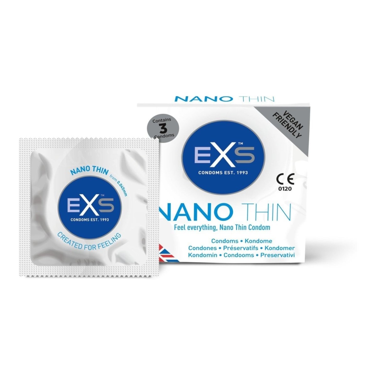 EXS Nano Thin Condoms 3 ks, ultra tenké veganské kondomy