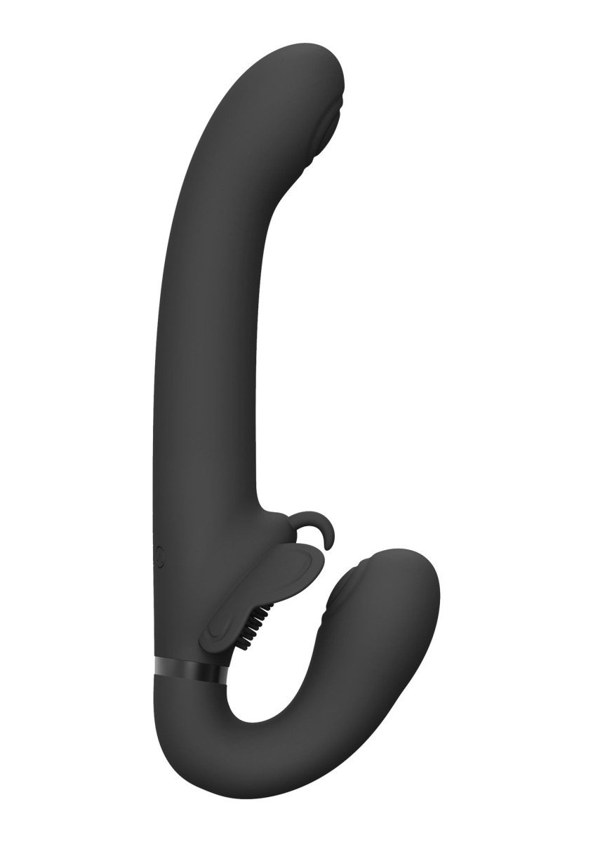 Pulzujúce vkladacie dildo Vive Satu čierne, vibračný strapless strap-on vibrátor 23 x 3,4 cm