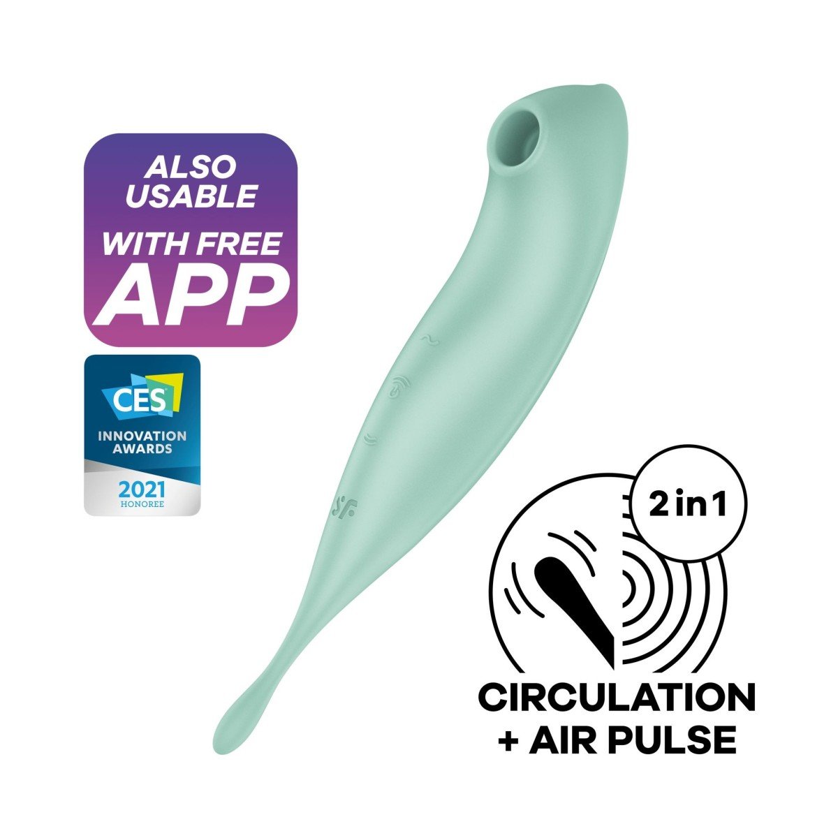 Stimulátor klitorisu Satisfyer Twirling Pro+ Mint, chytrý bodový vibrátor se stimulátorem klitorisu