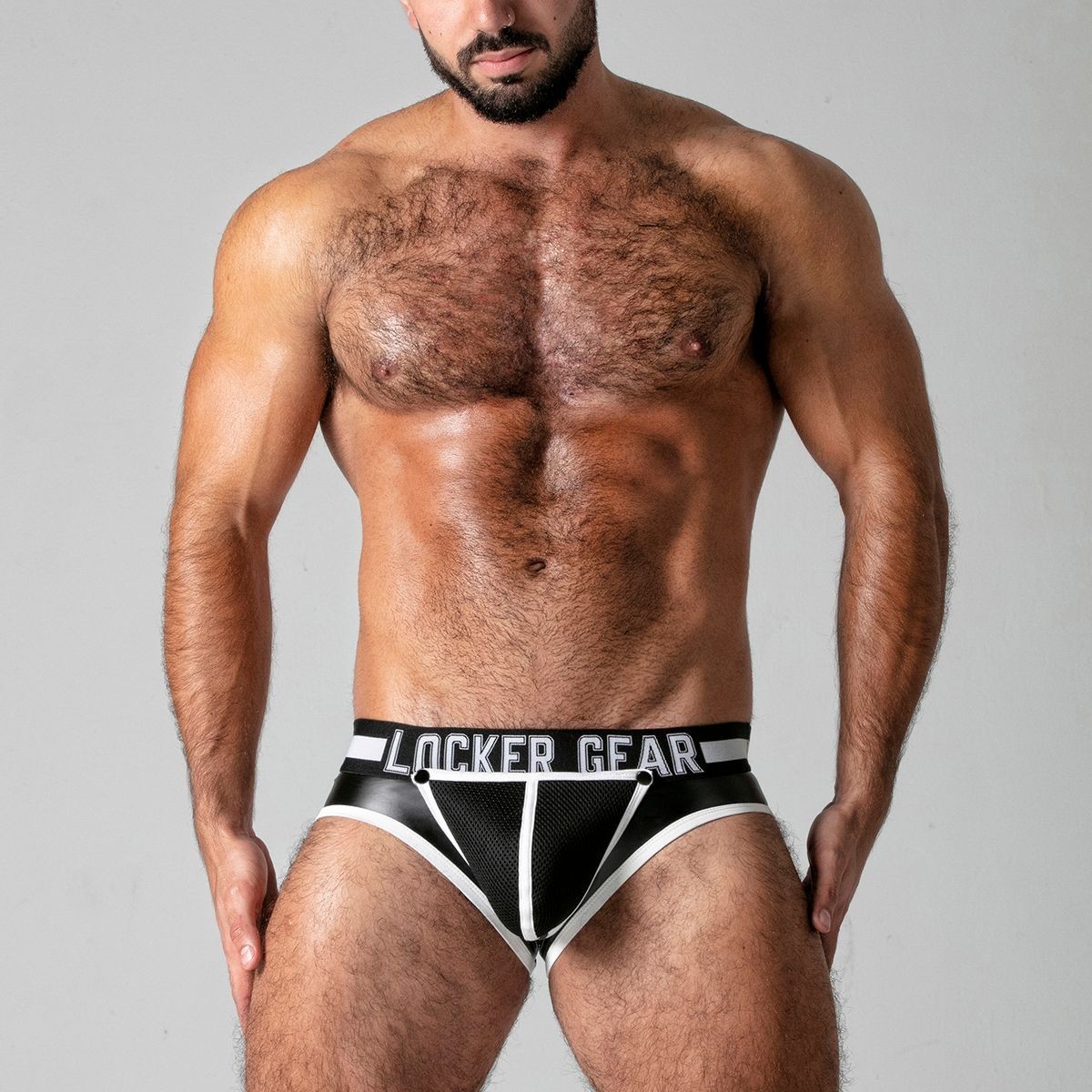 Slipy Locker Gear LK0522 Full Access Brief bílé M, pánské slipy se zipem vzadu