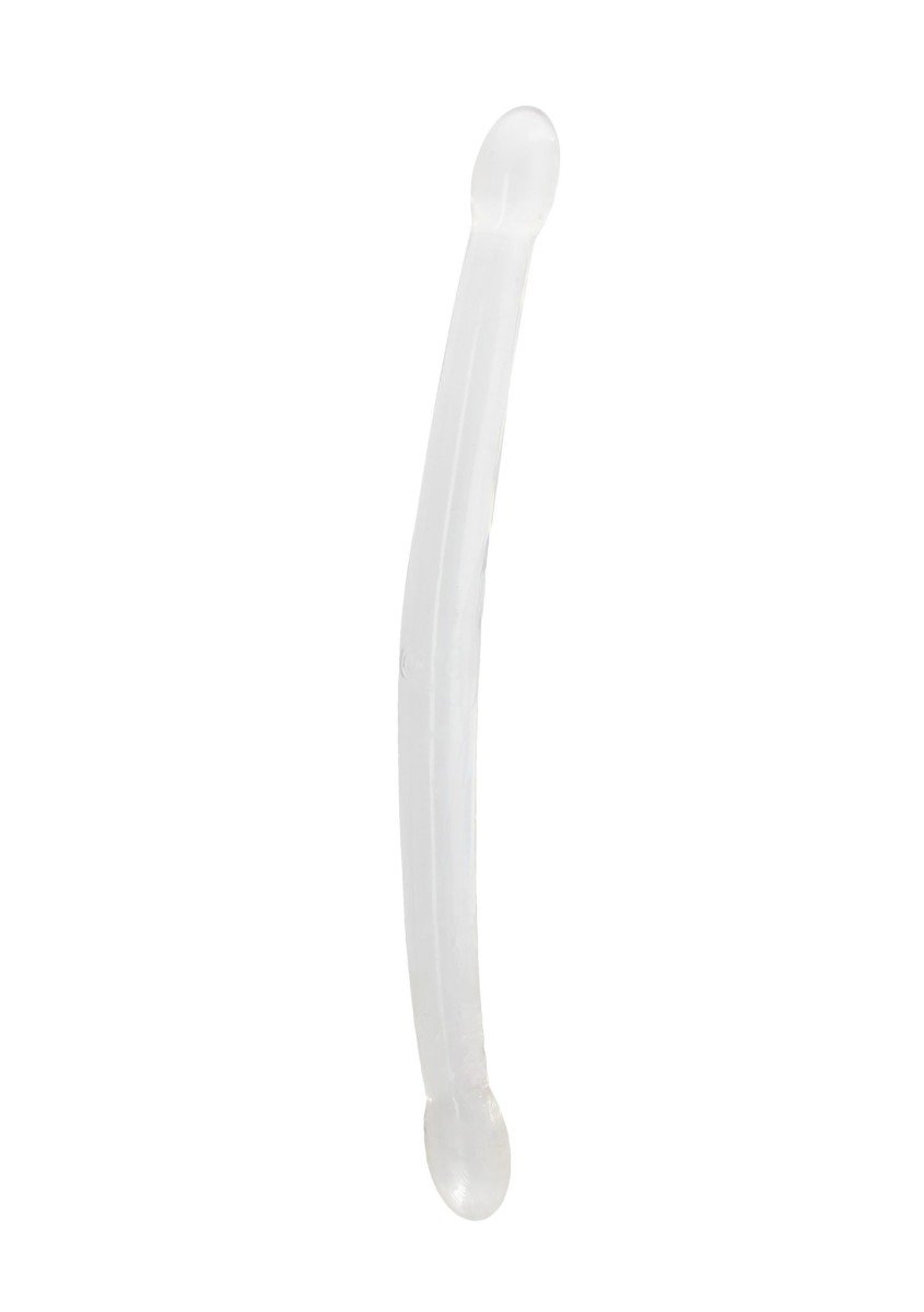 Gelové dildo RealRock Crystal Clear 17″ průhledné, oboustranné dildo 42,5 x 2,3–3,2 cm