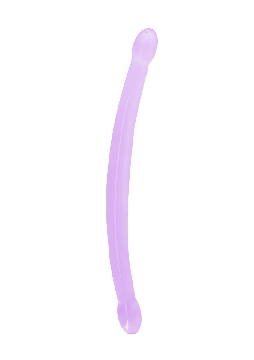 Gelové dildo RealRock Crystal Clear 17″ fialové, oboustranné dildo 42,5 x 2,3–3,2 cm