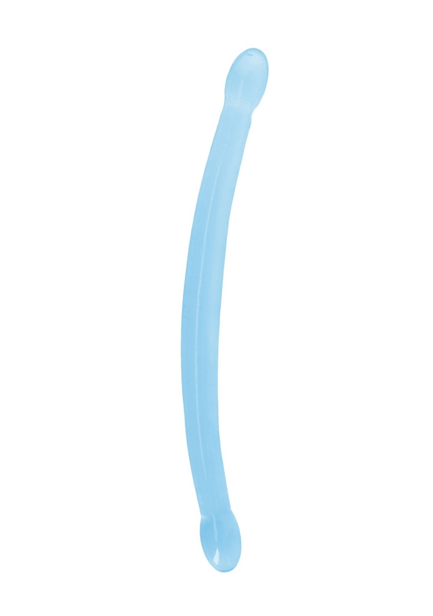 Gelové dildo RealRock Crystal Clear 17″ modré, oboustranné dildo 42,5 x 2,3–3,2 cm