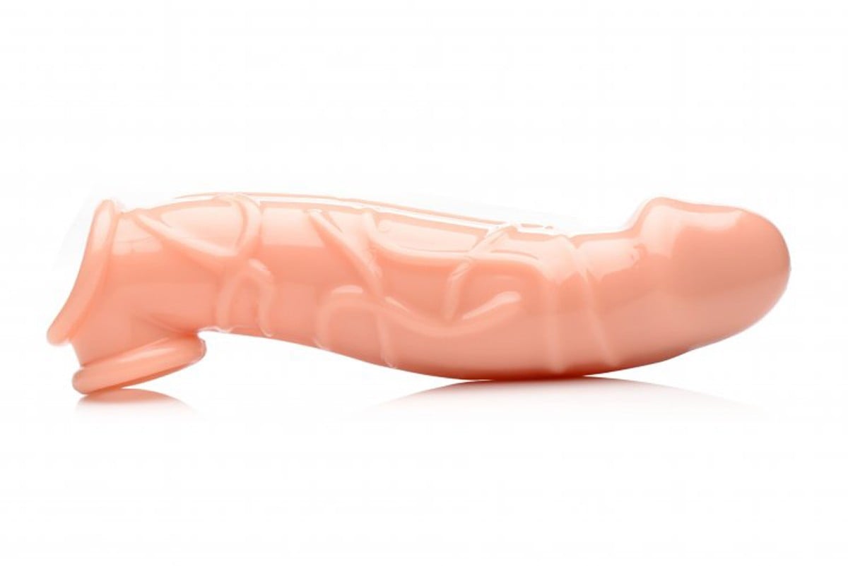 Návlek na penis Size Matters Curved tělový, návlek pro zvětšení penisu s žilkováním 20 x 4,6–5,1 cm