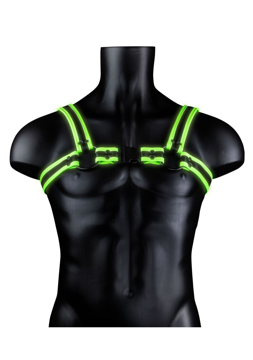 Kožený harness Ouch! Glow in the Dark Buckle L/XL, svítící pánský kožený postroj