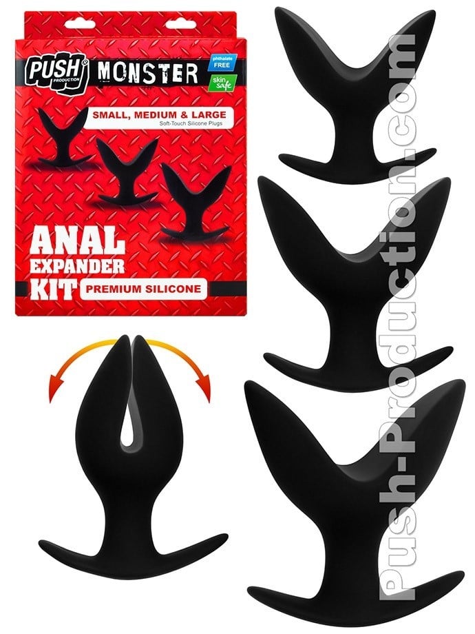 Push Monster Premium Anal Expander Kit, sada 3 silikonových rozevíracích análních kolíků