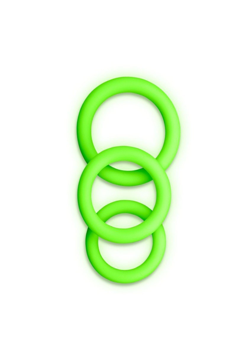 Ouch! Glow in the Dark 3 pcs Silicone Cock Ring Set, sada 3 ks svítících erekčních kroužků