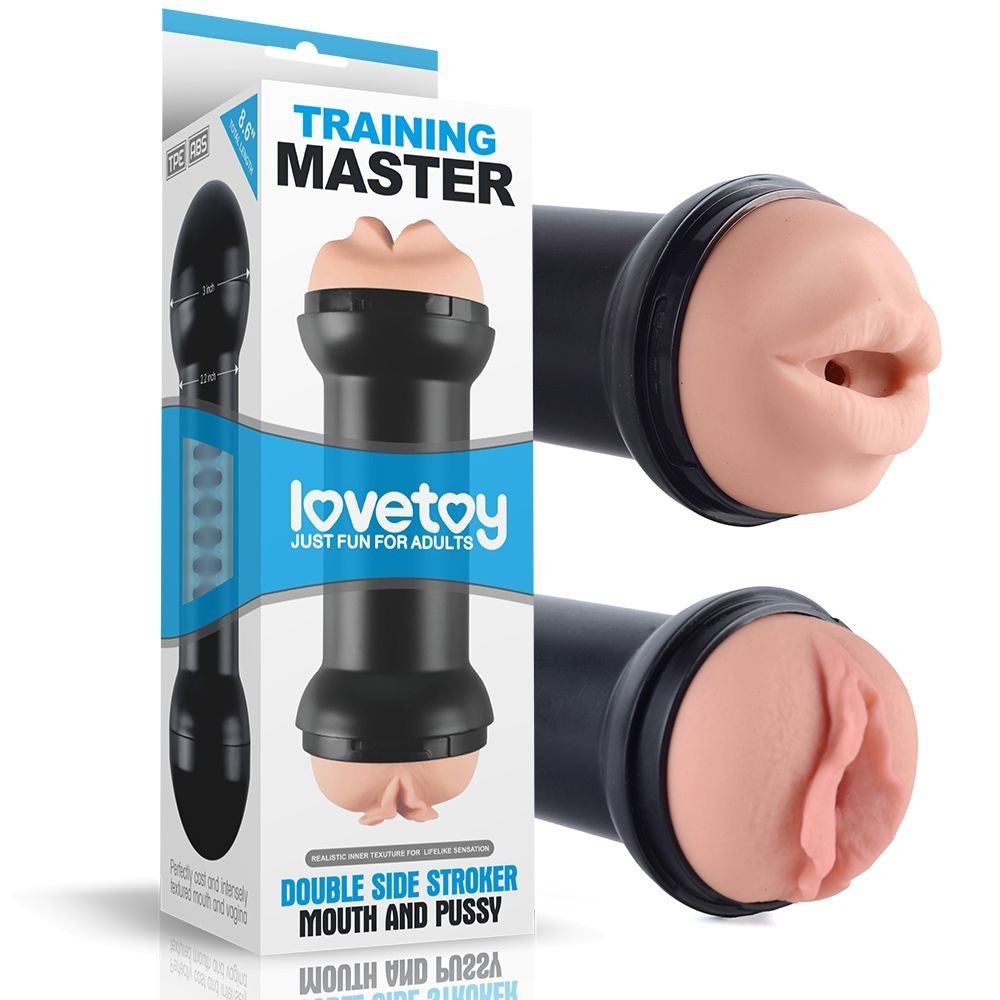 Lovetoy Training Master Double Side Stroker Mouth and Pussy, oboustranný masturbátor – ústa a vagína