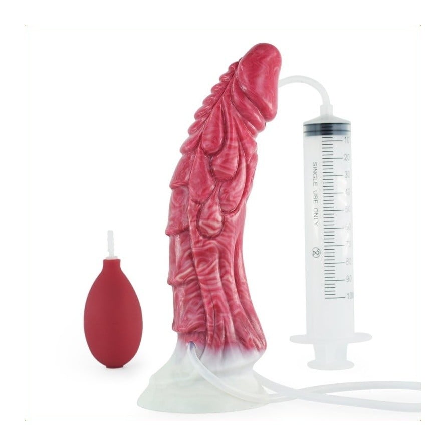 Slave4master Fantasy Dragon Squirting Dildo, červeno-černé silikonové dildo 22 x 3,9–5,5 cm