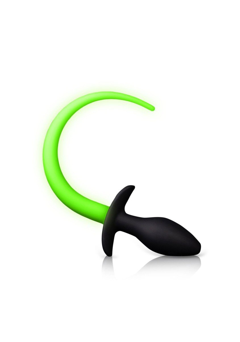 Ouch! Glow in the Dark Silicone Puppy Tail Plug, silikonový svítící anální kolík – psí ocas 7,5 x 3,2 cm