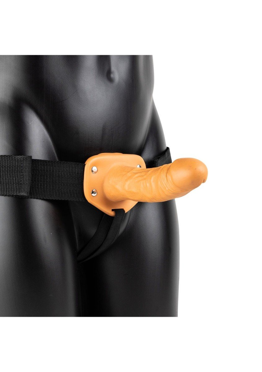 Duté připínací dildo RealRock Hollow Strap-On 6″ tělové, unisex strap-on postroj s dildem 18 x 4,4 cm