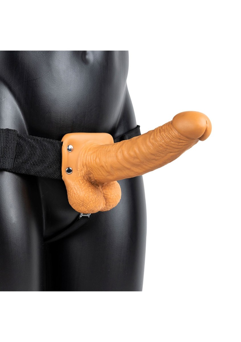 Duté připínací dildo RealRock Hollow Strap-On 7″ tělové, unisex strap-on postroj s dildem 20 x 4,5 cm