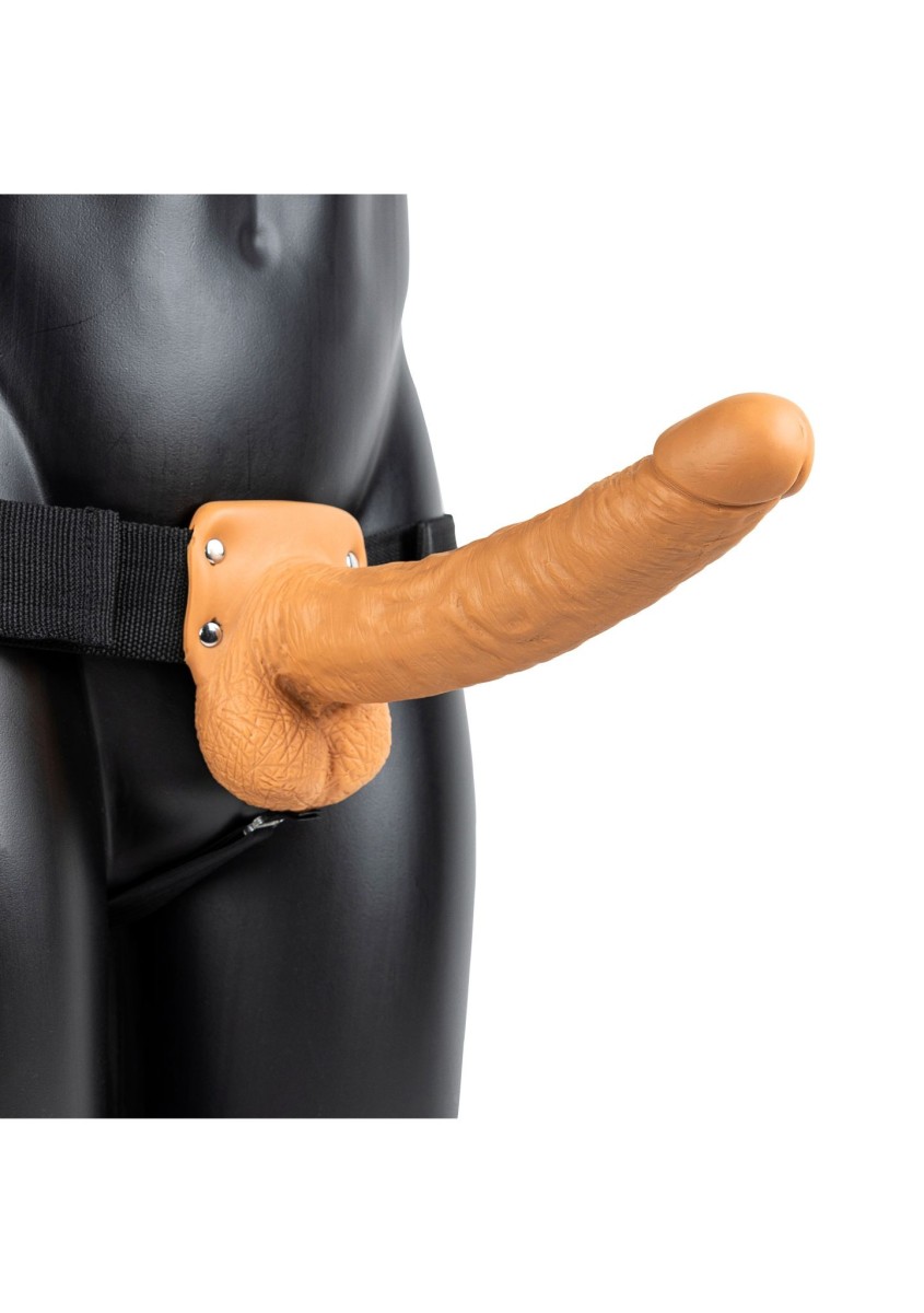 Duté připínací dildo RealRock Hollow Strap-On 9″ tělové, unisex strap-on postroj s dildem 25 x 5 cm