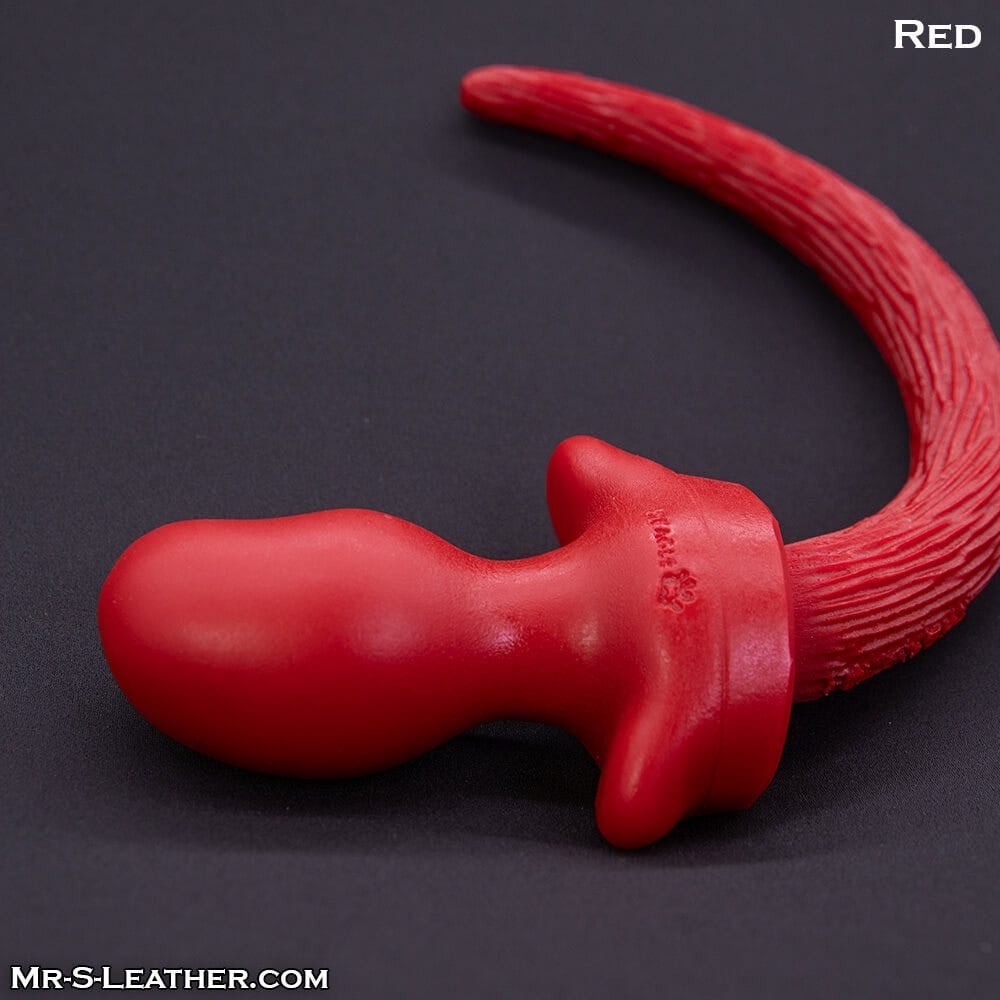 Mr. S Leather Puppy Tail from Oxballs Red, silikonový anální kolík – psí ocas 9,8 x 3,2–5,4 cm