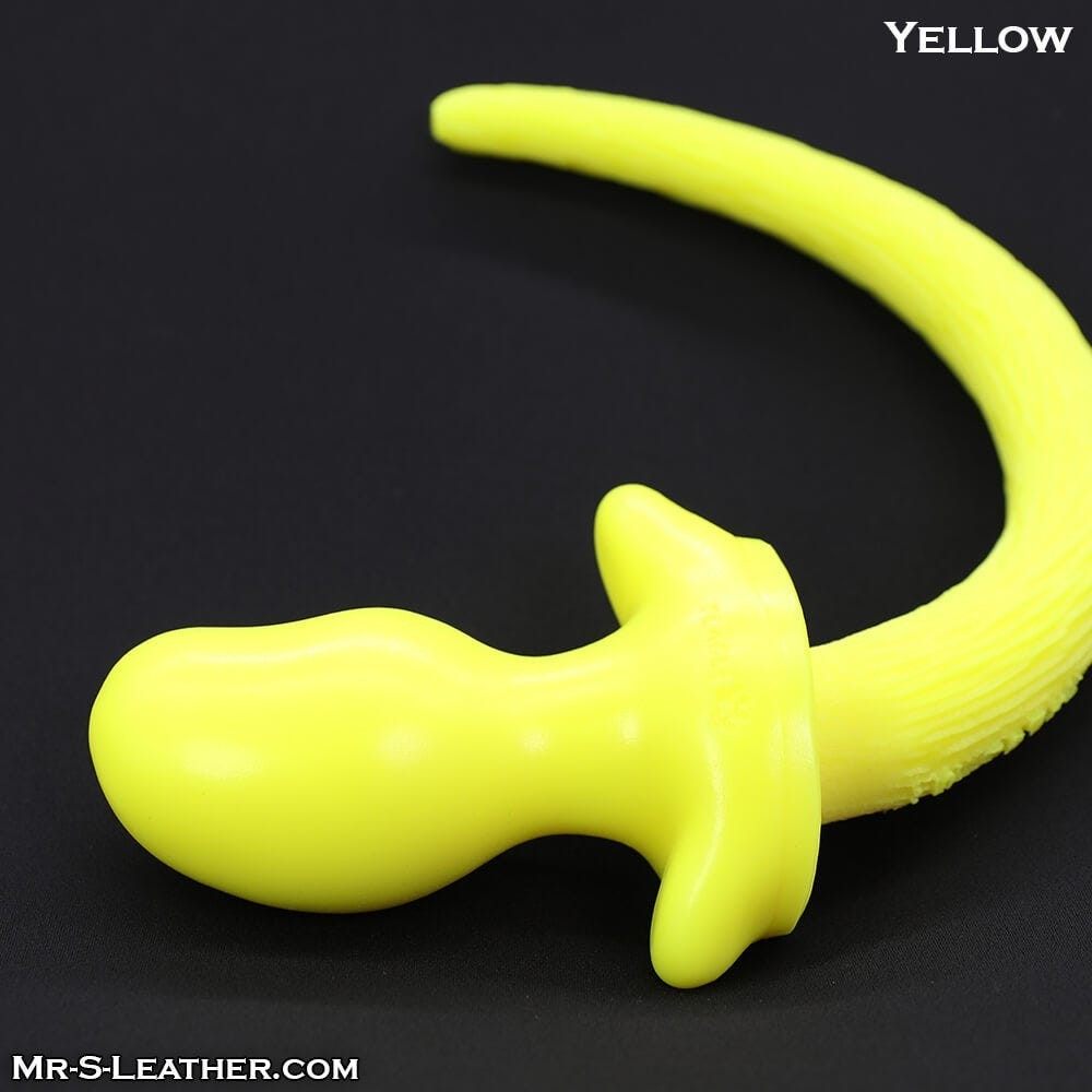 Mr. S Leather Puppy Tail from Oxballs Yellow, silikonový anální kolík – psí ocas 9,8 x 3,2–5,4 cm