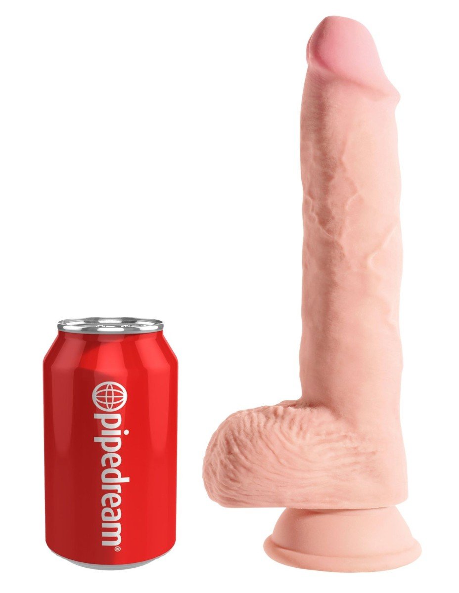 Pipedream King Cock Plus 10″ Triple Density Fat Cock with Balls, tělové dildo s přísavkou 27 x 4,4–5,4 cm