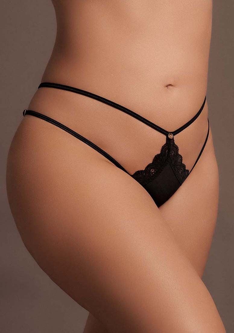 Le Désir Ami Plus Size, černá tanga zdobená krajkou