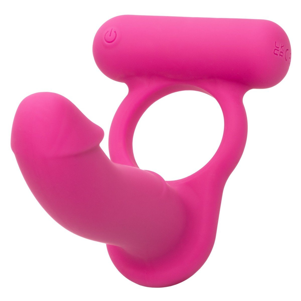 CalExotics Silicone Rechargeable Double Diver, erekční kroužek s dildem pro dvojitou penetraci