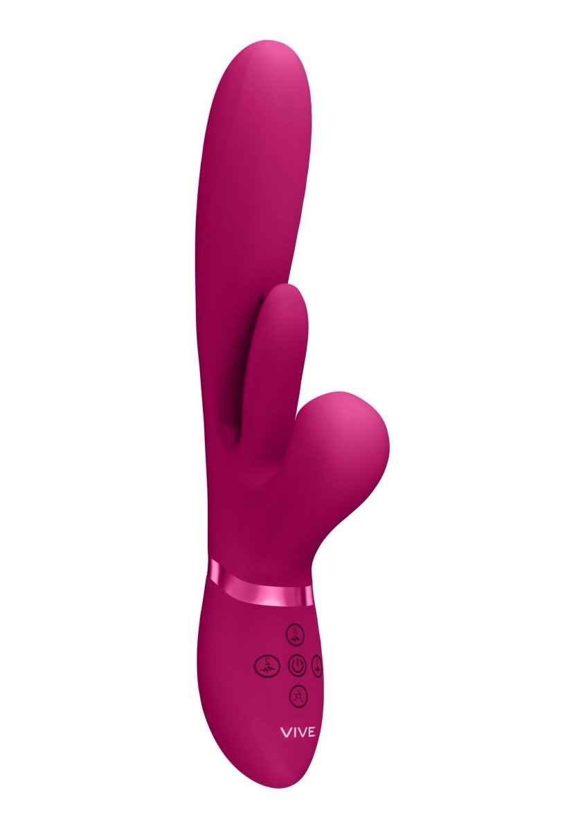 Multifunkčný vibrátor Vive Kura ružový, prirážací vibrátor na bod G s kmitajúcim jazykom a pulzačným stimulátorom na klitoris 24,5 x 3,5 cm