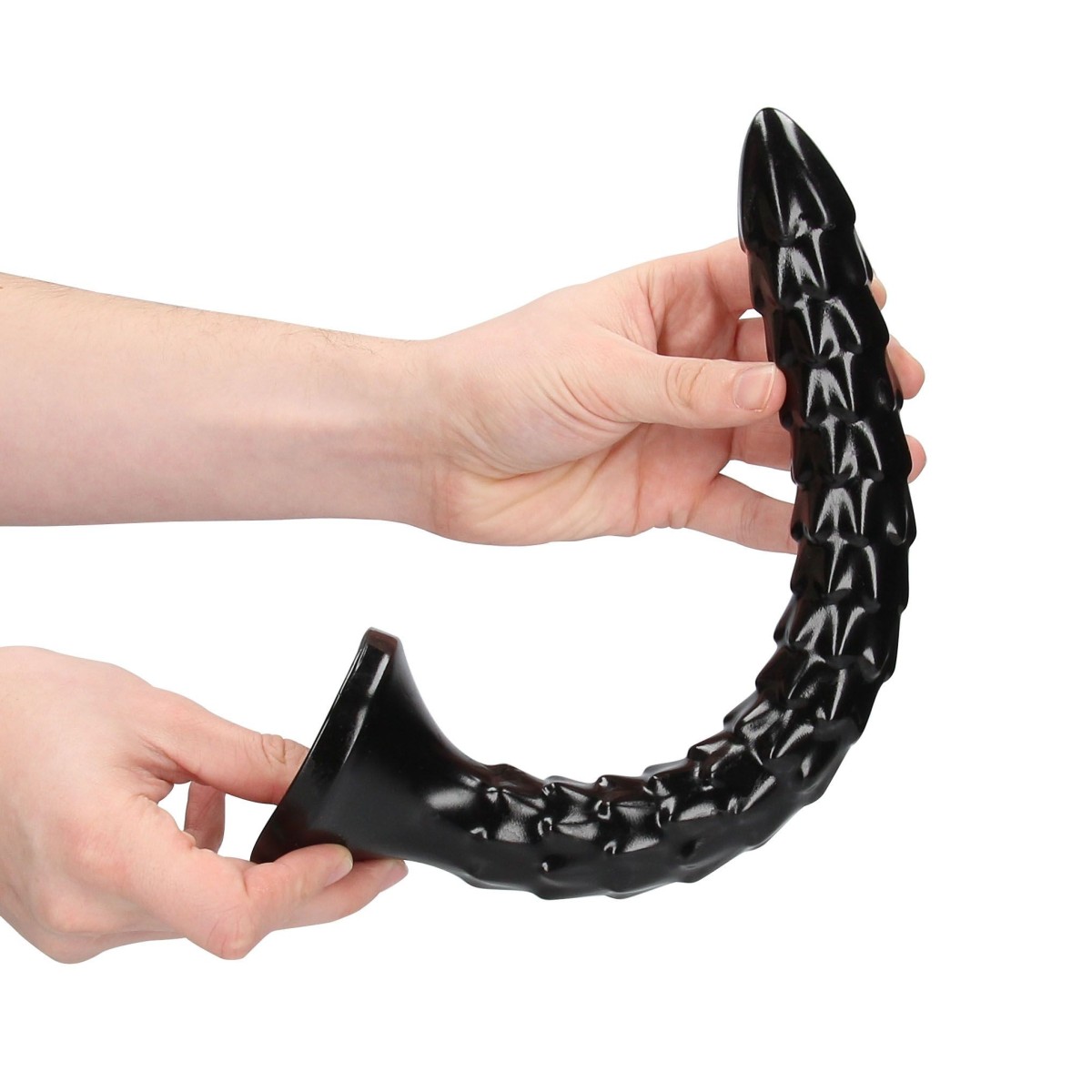 Shots Ouch! Scaled Anal Snake 12″ / 30 cm, černé anální dildo s přísavkou 34,5 x 3,4 cm