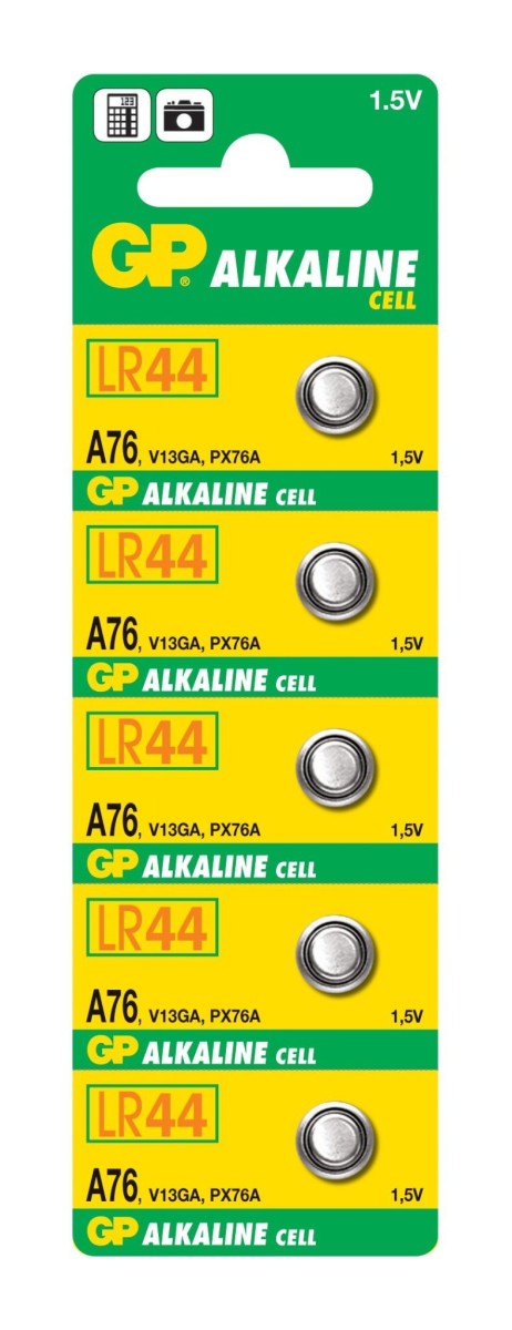 GP A76 LR44 1.5 V, baterie LR44 / A76 / V13GA 1,5 V (5 ks)