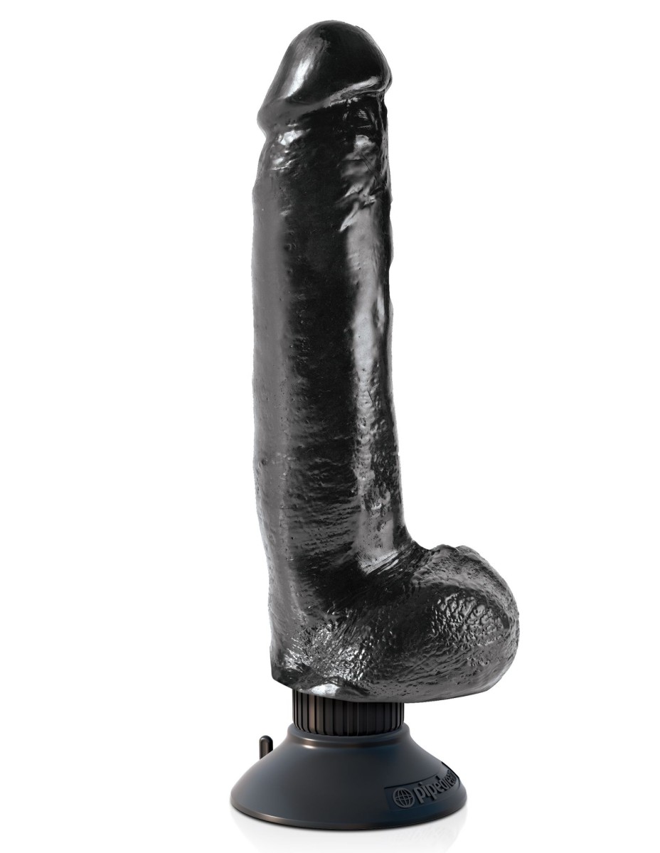 King Cock 9″ Black Vibrating Dildo with Balls