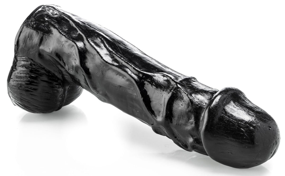 HardToys Bruce, čierne vinylové dildo 27 x 5,7–7 cm