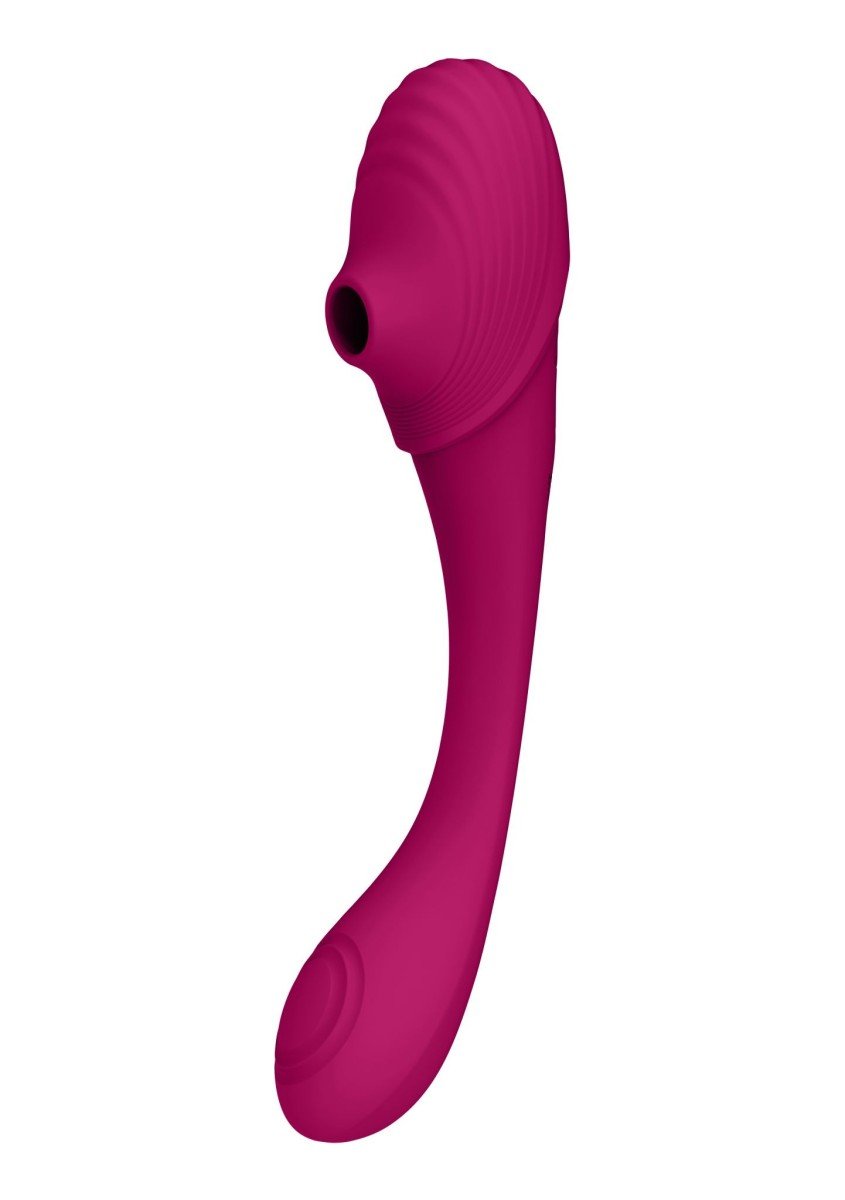 Oboustranný vibrátor Vive Mirai růžový, silikonový vibrátor s pulzátorem 23,4 x 3,3 cm