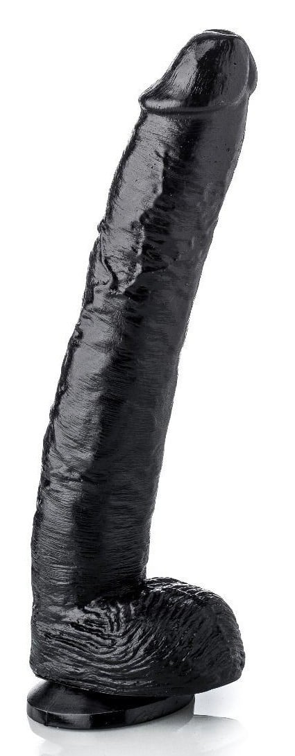 HardToys Mr Right, čierne vinylové dildo 35,5 x 5–6 cm