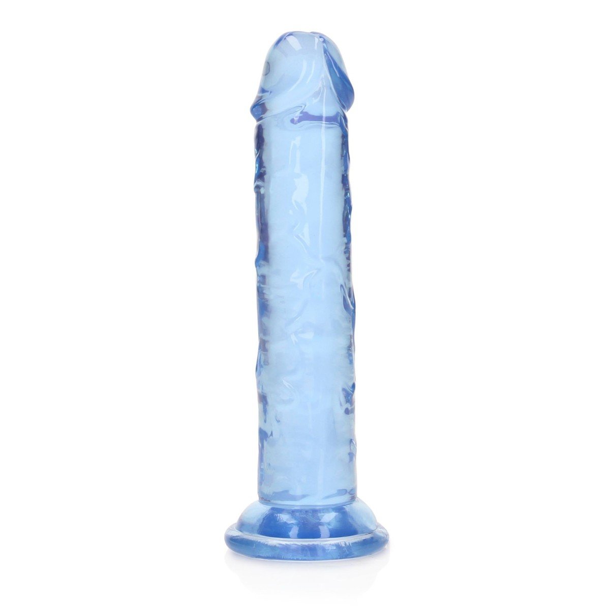 Gelové dildo RealRock Crystal Clear Realistic 6″ modré, dildo s přísavkou 15,5 x 2,8 cm