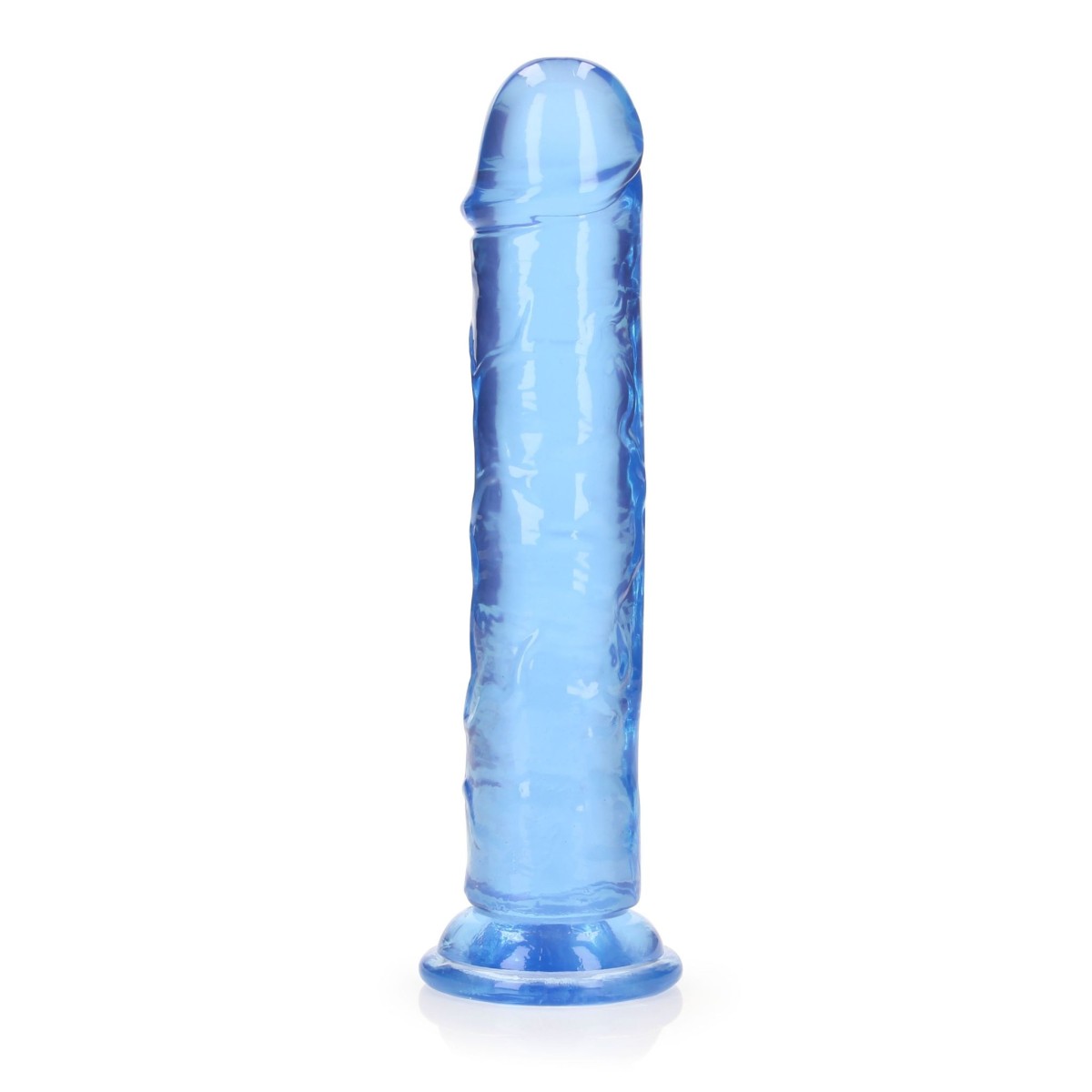 Gelové dildo RealRock Crystal Clear Realistic 8″ modré, dildo s přísavkou 22 x 4 cm