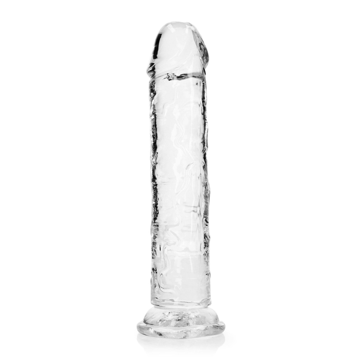 Gelové dildo RealRock Crystal Clear Realistic 9″ průhledné, dildo s přísavkou 25,5 x 4,5 cm