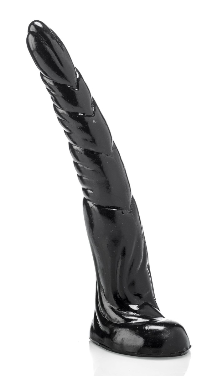 HardToys Torti, černé vinylové dildo 33 x 3,5–6 cm