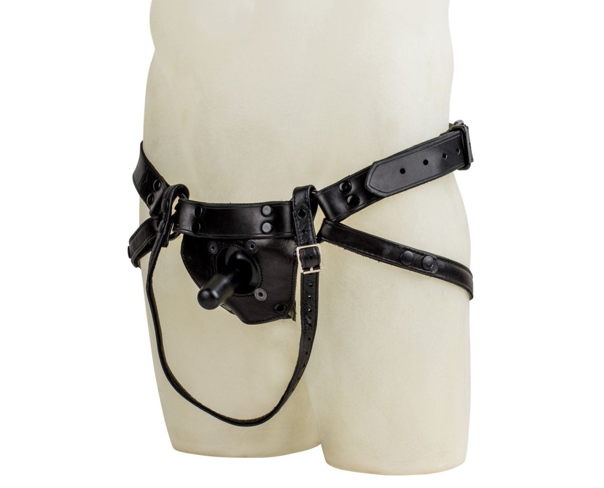 Postroj Mr. S Leather Vac-U-Lock Dildo Harness L/XL, čierny kožený strap-on postroj s Vac-U-Lock