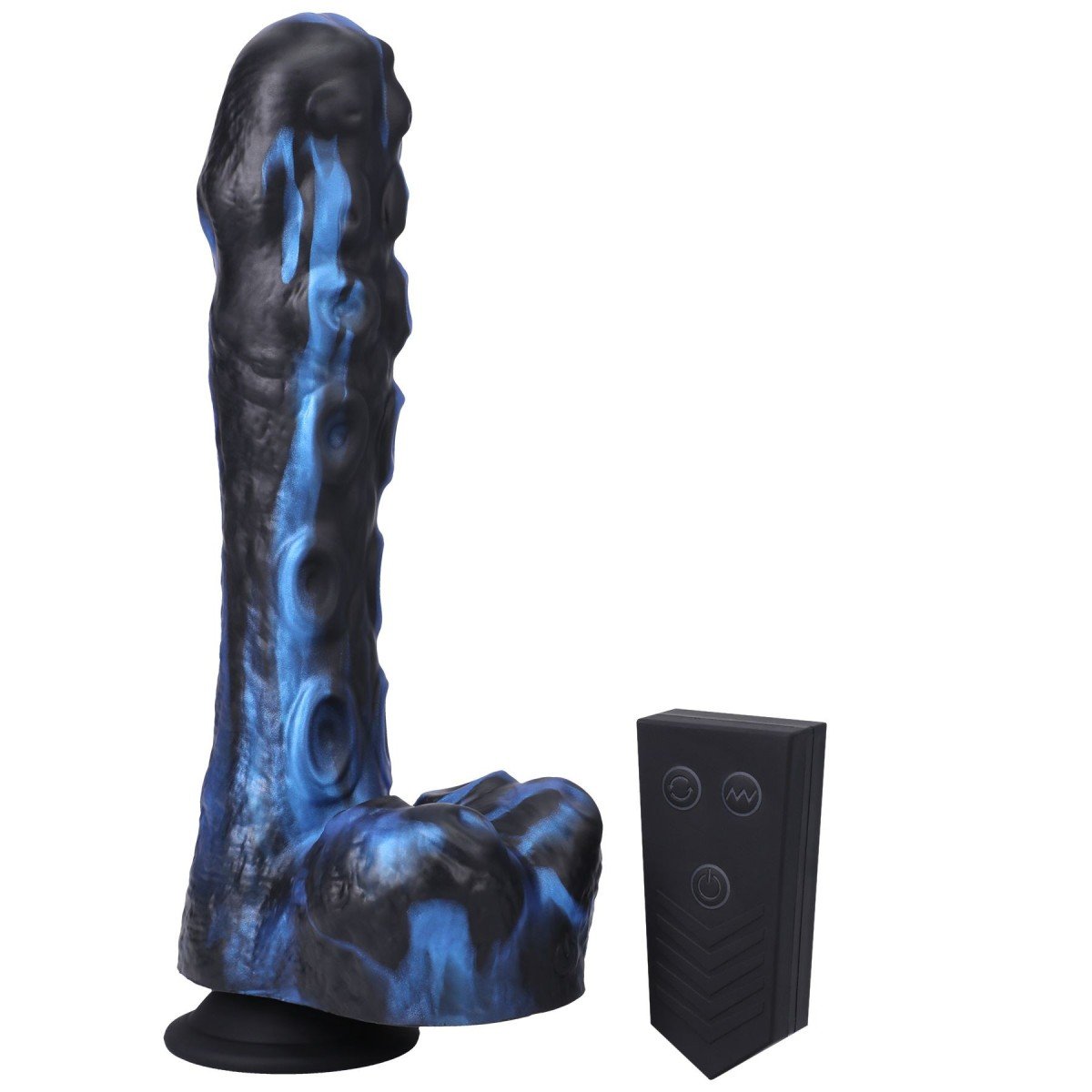 Doc Johnson Fort Troff Tendril Thruster Blue Black, silikonový přirážecí vibrátor s přísavkou a dálkovým ovládáním 21,6 x 5,1 cm