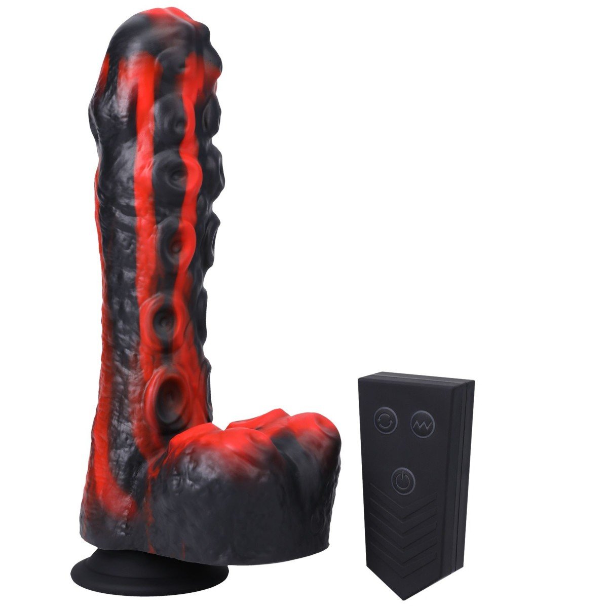 Doc Johnson Fort Troff Tendril Thruster Red Black, silikónový prirážací vibrátor s prísavkou a diaľkovým ovládaním 21,6 x 5,1 cm