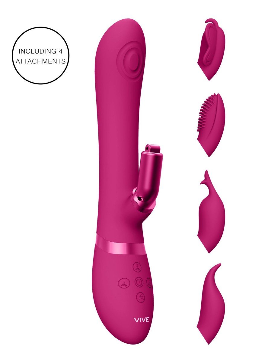 Rabbit vibrátor s pulzátorem Vive Etsu růžový, silikonový vibrátor na bod G a klitoris s vyměnitelnými nástavci 22,3 x 3,3 cm