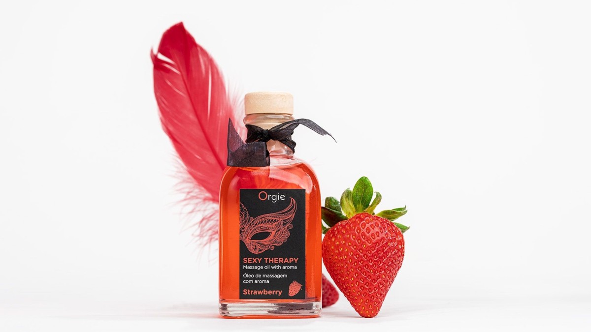 Orgie Kissable Massage Set Strawberry 100 ml, stimulační hřejivý olej pro orální masáž