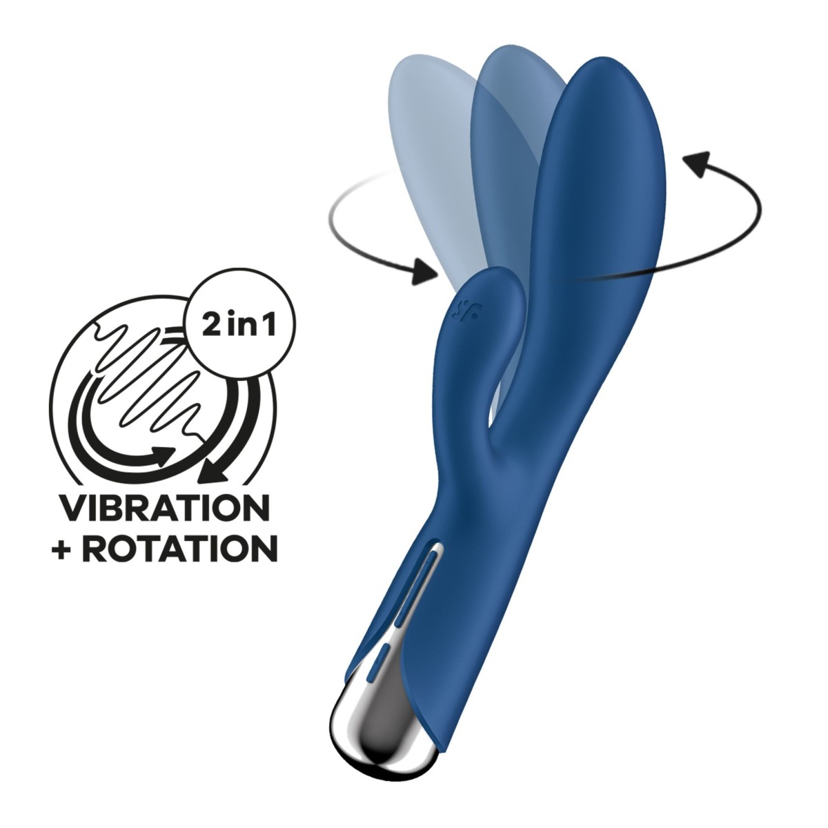 Vibrátor Satisfyer Spinning Rabbit 1 modrý, silikonový dvojitý vibrátor s rotační špičkou 20 x 3,5 cm