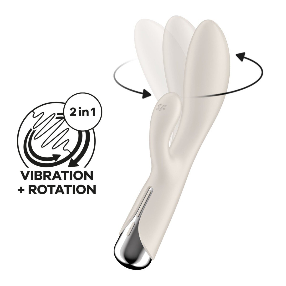 Vibrátor Satisfyer Spinning Rabbit 1 béžový, silikonový dvojitý vibrátor s rotační špičkou 20 x 3,5 cm