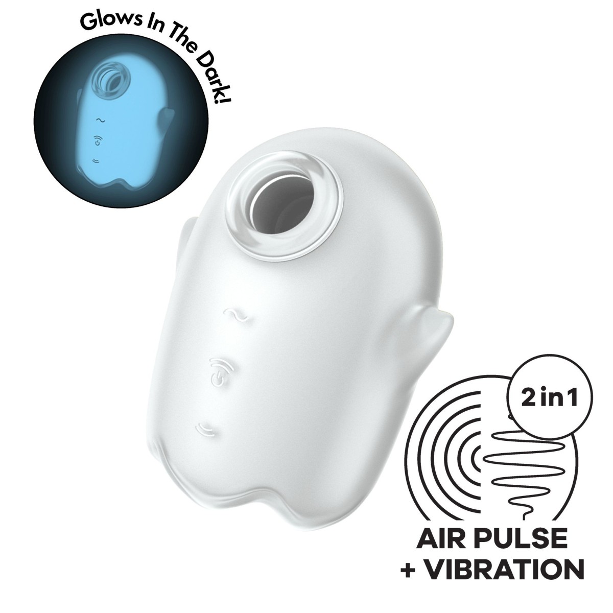 Stimulátor klitorisu Satisfyer Glowing Ghost bílý, vibrační tlakový stimulátor svítící ve tmě