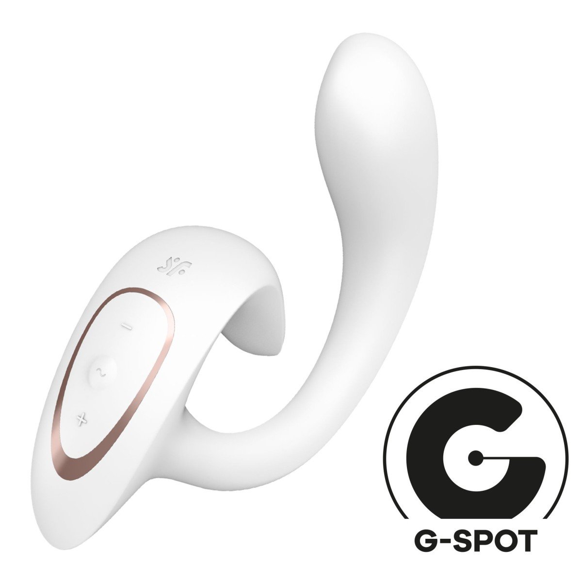 Dvojitý vibrátor Satisfyer G for Goddess 1 bílý, silikonový vibrátor na bod G a klitoris 18,5 x 3,7 cm