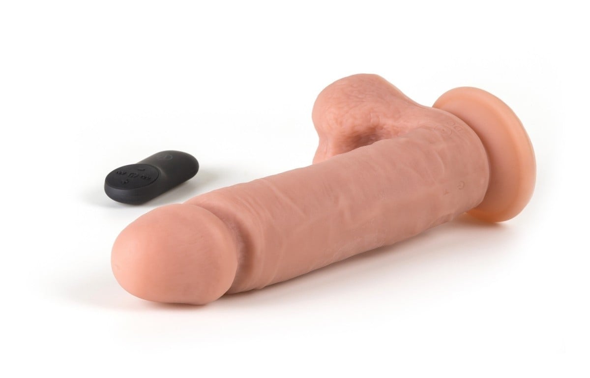 Virgite R5 Vibrating Realistic with balls, tělové silikonové dildo s přísavkou na dálkové ovládání 23,2 x 5 cm