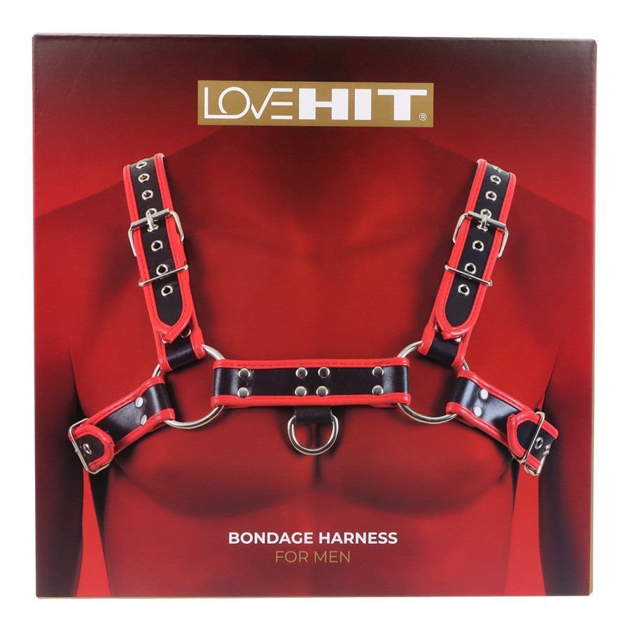 Virgite Love Hit Bondage Harness Mod. 1, čern-červený koženkový pánský postroj