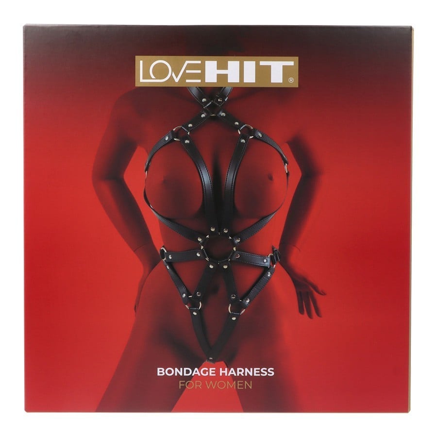 Virgite Love Hit Women's Bondage Body Harness Mod. 1, čierny koženkový postroj pre ženy